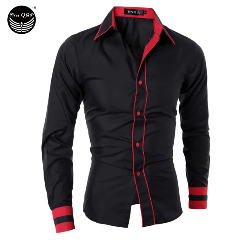 Vente en gros - 2017 Nouveaux Hommes Chemises Habillées À Manches Longues Double Col Bouton Conception Unique Slim Fit Marque Chemises Hommes Chemises Camisa Masculina