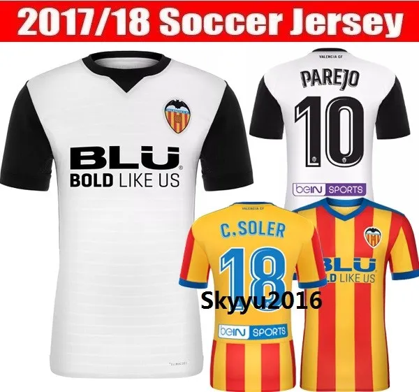 Thai Quality 2017 2018 Valencia CF Soccer Jersey 17 18 Paco.Alcacer Gaya Zaza C.SOLER Home Away Football Shirt Camisetas De Futbol From Skyyu2016, $14.41 |