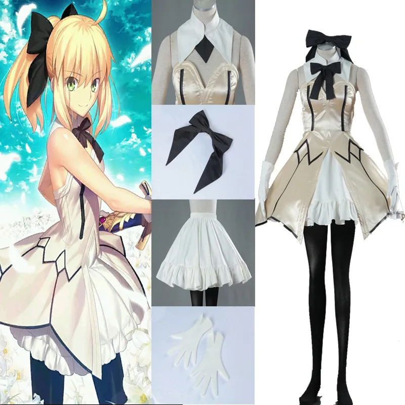 Heta spel anime öde vistelse natt noll / noll saber lilja cosplay kostym klänning full kostym varje storlek hög kvalitet ganska klänning cos