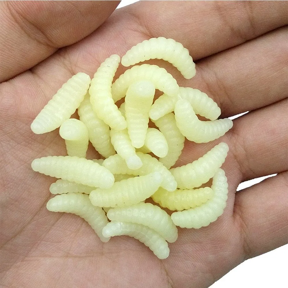200pcs 17mm Glow In The Dark Artificial Maggot Grub Lures | PVC Soft Baits For Freshwater Fishing - View #12
