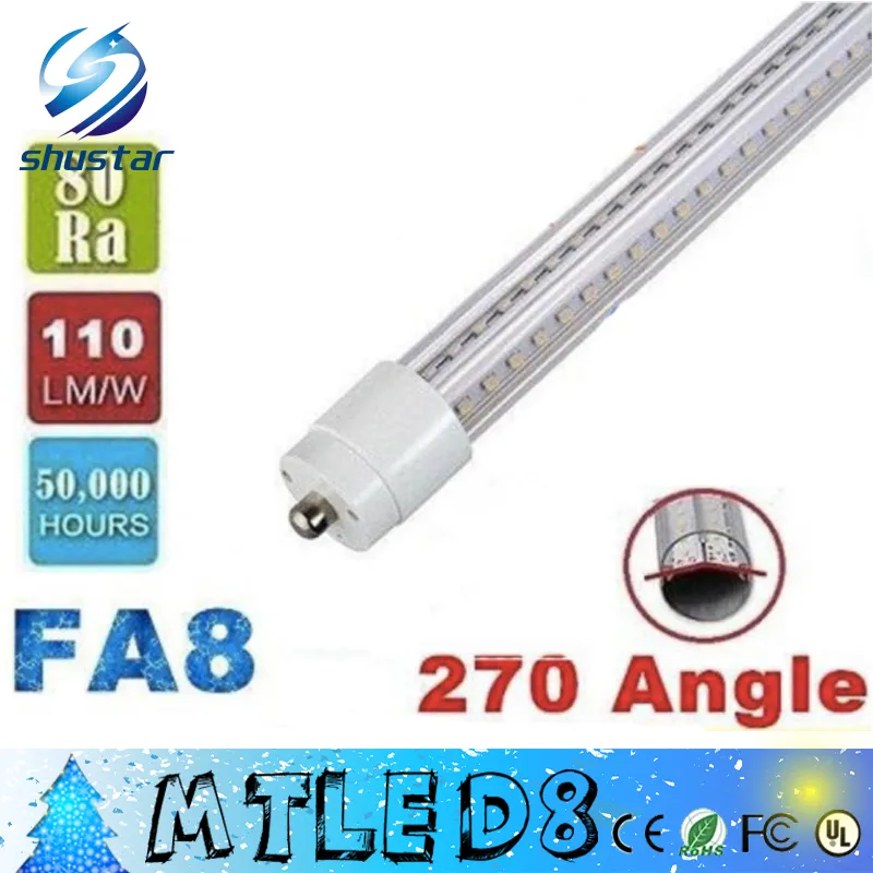 LED V-Shaped 4ft 5ft 6ft 8ft T8 Tubes Lights Cooler Door Led Tubes Single Pin FA8 28W 32W 42W 65W Cold White AC 85-265V+CE rohs UL