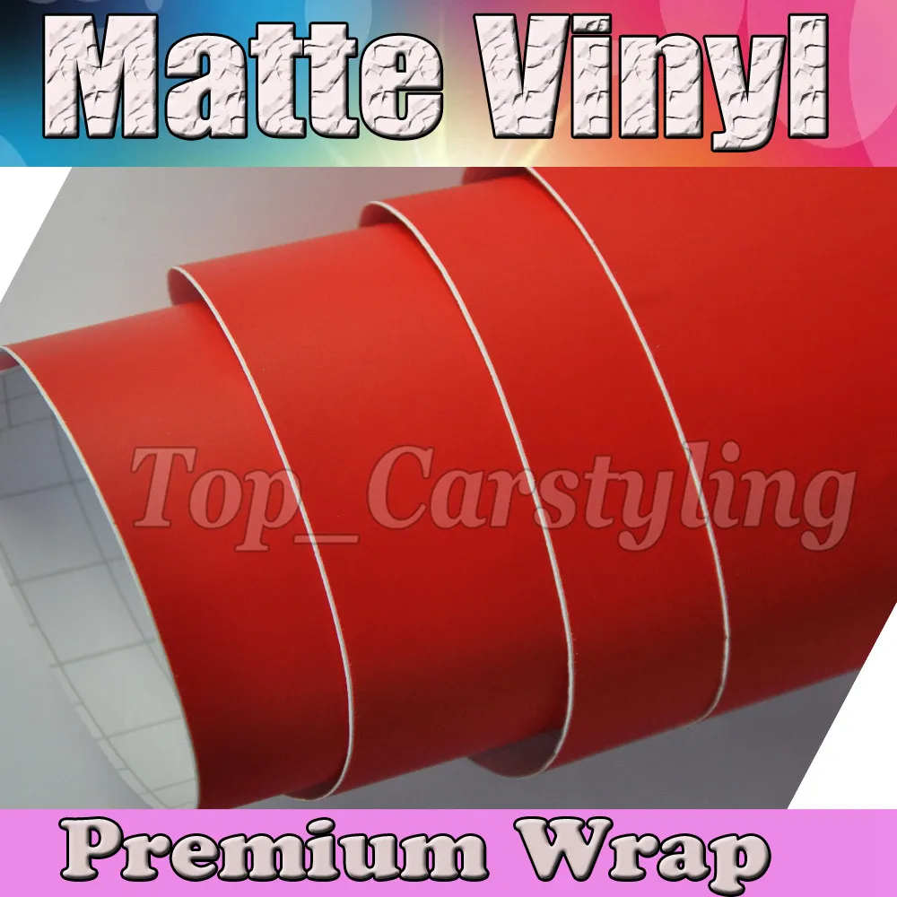 Vinyle rouge satiné pour film d'emballage de voiture avec vinyle mat sans bulles d'air pour emballage de véhicule, couverture de carrosserie, feuille de vinyle 1,52x30m/rouleau (5ftx98ft)
