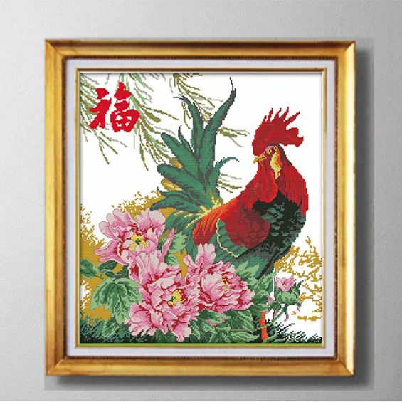 O galo da bênção, Diy needlework animal flores pintura 11CT Contados Imprimir sobre tela DMC 14CT, Conjuntos de Bordado Ponto Cruz Needlework Kits