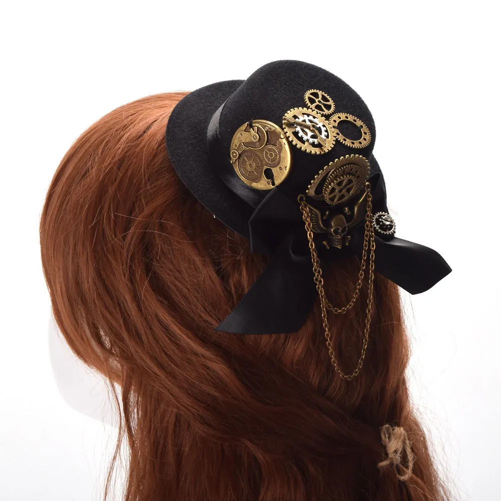Steampunk Mini Hat With Skull Wings Retro Black Costume Hats For Adults For  Women With Gear Pattern And Gothic Hair Clip From Uikta, $33.5