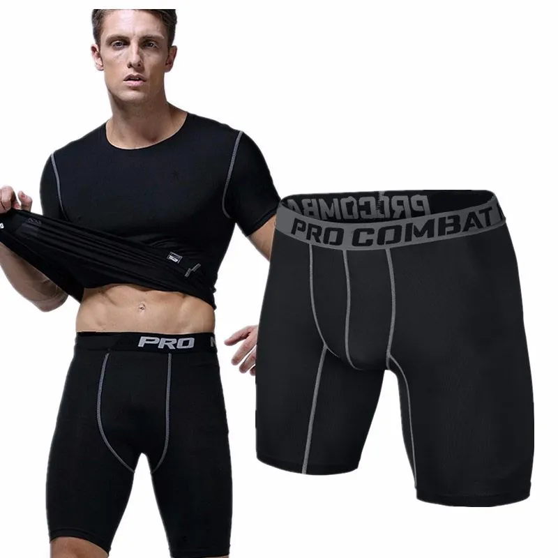 Shorts de ginástica esportivos curtos pretos Shorts de compressão para corrida de moletom Musculação Combat Dry Training Leggings masculinas calças curtas