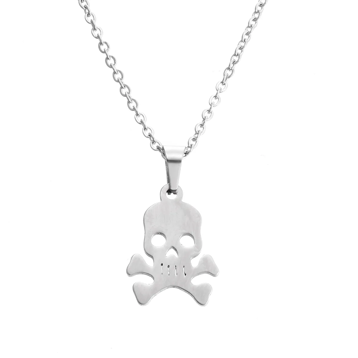 EVERFAST Cute Skull Pendant O Chain Chokers Necklaces Stainless Steel Pirates Necklace For Women Men Punk Style Jewelry SN023