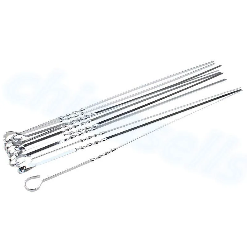 39CM Food Camping Picnic vegetable Needle BBQ Barbecue Stainless Steel Grilling Party Kabob Kebab Flat lamb Skewers forks