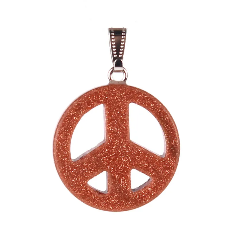 Hot Selling Vintage 31mm Peace Sign Natural Colorful Cherry Quartz Blue Sand Stone Malachite Pendant Charms for Europe Style Jewlery Making