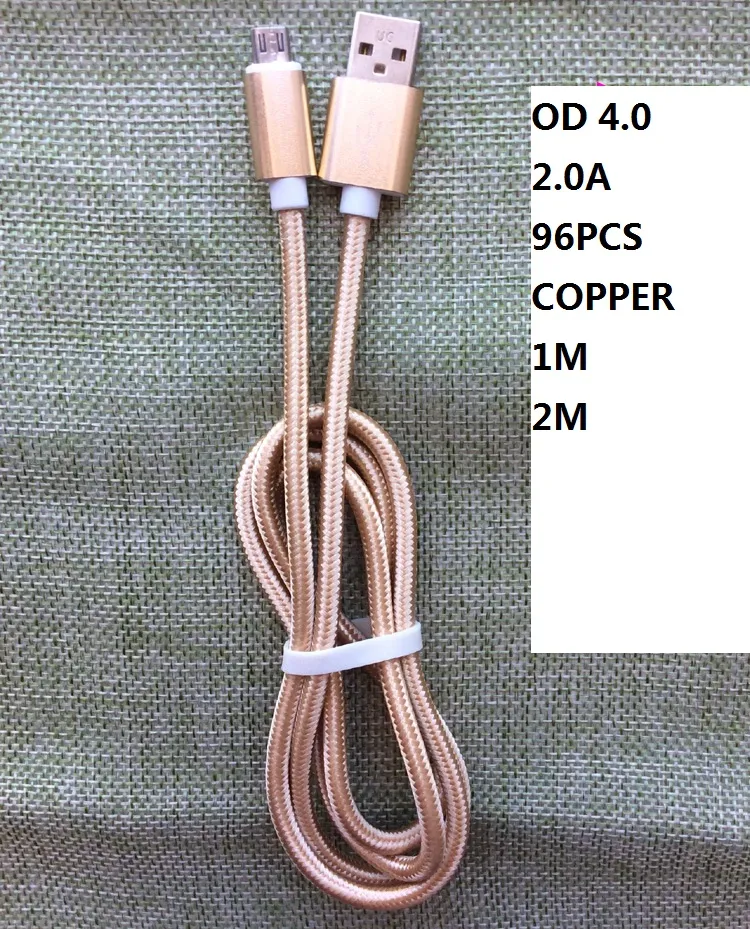 1M OD 4.0 2.0A 96 구리 SPEED 충전 알루미늄 금속 나일론 꼰 케이블 마이크로 USB 데이터 동기화 스마트 폰 / LOT에 대한 선식 C 충전