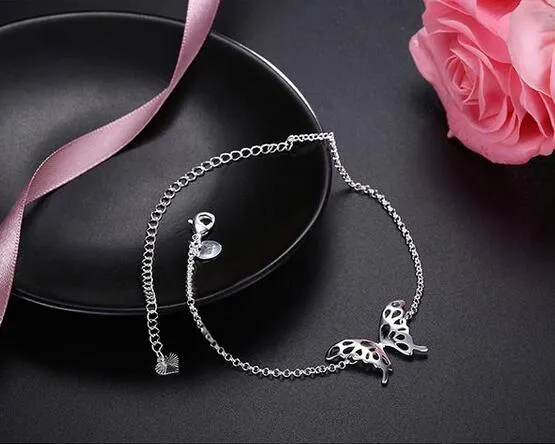 2017 neue mode überzug 925 sterling silber Schöne Schmetterling Armband Halskette Fußkettchen Ring Ohrringe frau hochzeit Schmuck-Set