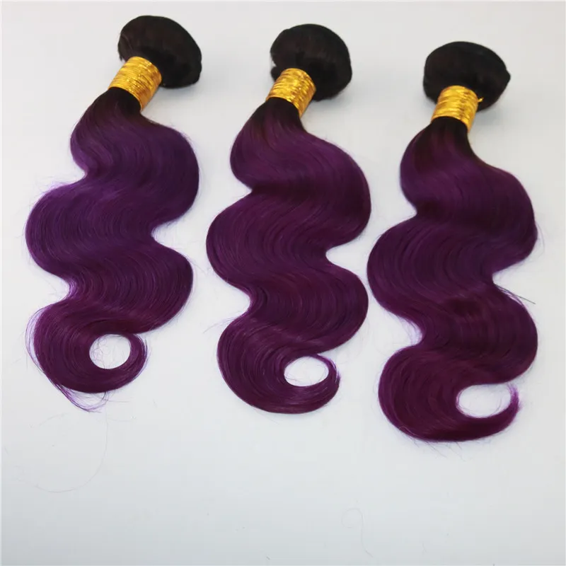 Two Tone Omber Hair Extensions Weaves 8A Peruvian Virgin Hair Body Wave Bundles Deal 1BPurple Real Remy Hair Weft Extensions 1001910657