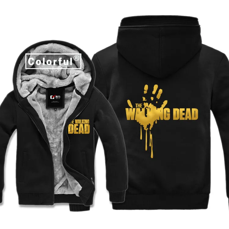 Goldene The Walking Dead Kostüme Dicke Hoodies Erwachsene Samt Baseball Gild Schwarz Sweatshirts männer Winter Jacke Mantel Mit Hüte