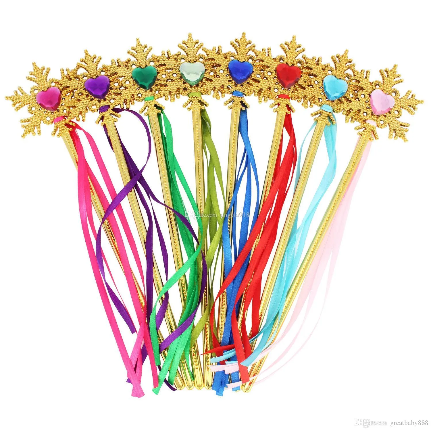 Księżniczka Gold Snowflake Fairy Cartoon Rhinestones Magic Różdżka z wstążką dla dzieci C1634