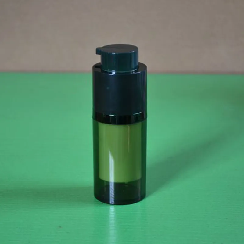 Bouteille à pompe rotative en plastique sans air de 15ml, 10 pièces, vide (tête évolutive), conteneur d'emballage d'émulsion de crème cosmétique verte SP89