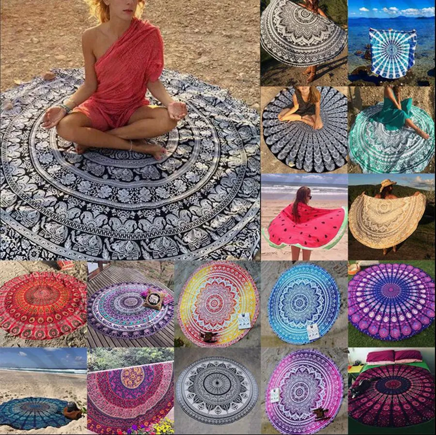 Round Mandala Indian Tapestry Beach Towel Bikini Beach Cover Ups Bohemian Hippie Beachwear Beach Sarongs Shawl Bath Towel Yoga Mat OOA1421