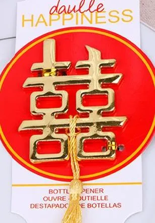 Kinesisk asiatisk tema dubbel lycka flasköppnare bröllopsfest favoriserar bröllop giveaways gratis frakt