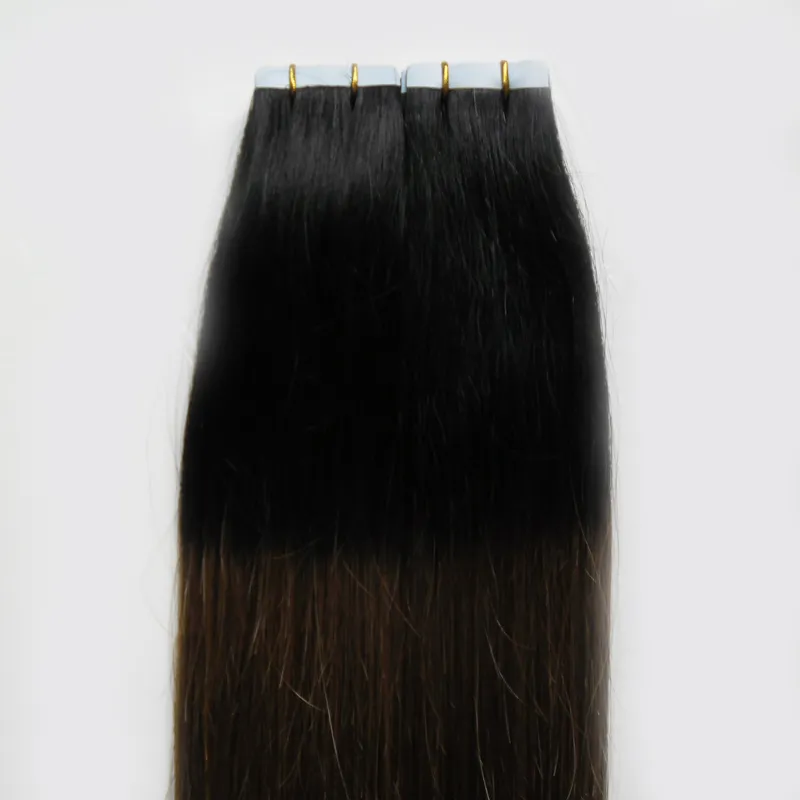 Ombre cabelo brasileiro 100g em linha reta # 1b / 6 fita em extensões de cabelo humano ombre virgem remy pele wafts cabelo humano