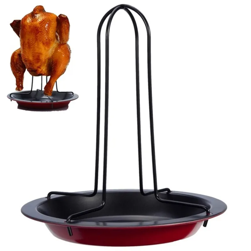Upprätt vertikal kyckling rostande fjäderfä BBQ Roaster Tray Rack Bowl Pannor för BBQ Party Grillad kycklingrätt