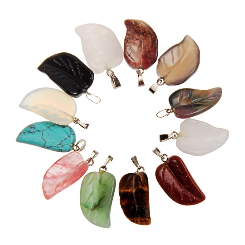 Wholesale Mix Genuine Stone Beads Agate Carving Leaf Leaves Shape Natural Stone Graduated Pendant Charms Perfectly Fit For Bracelet Earrings