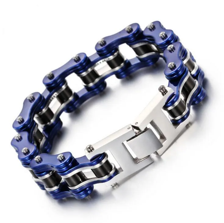 Punk moda motocicleta motocicleta corrente bracelete preto azul prata ouro laranja titanium aço inoxidável homens mulheres bicicleta bicicleta pulseira pulseira jóias