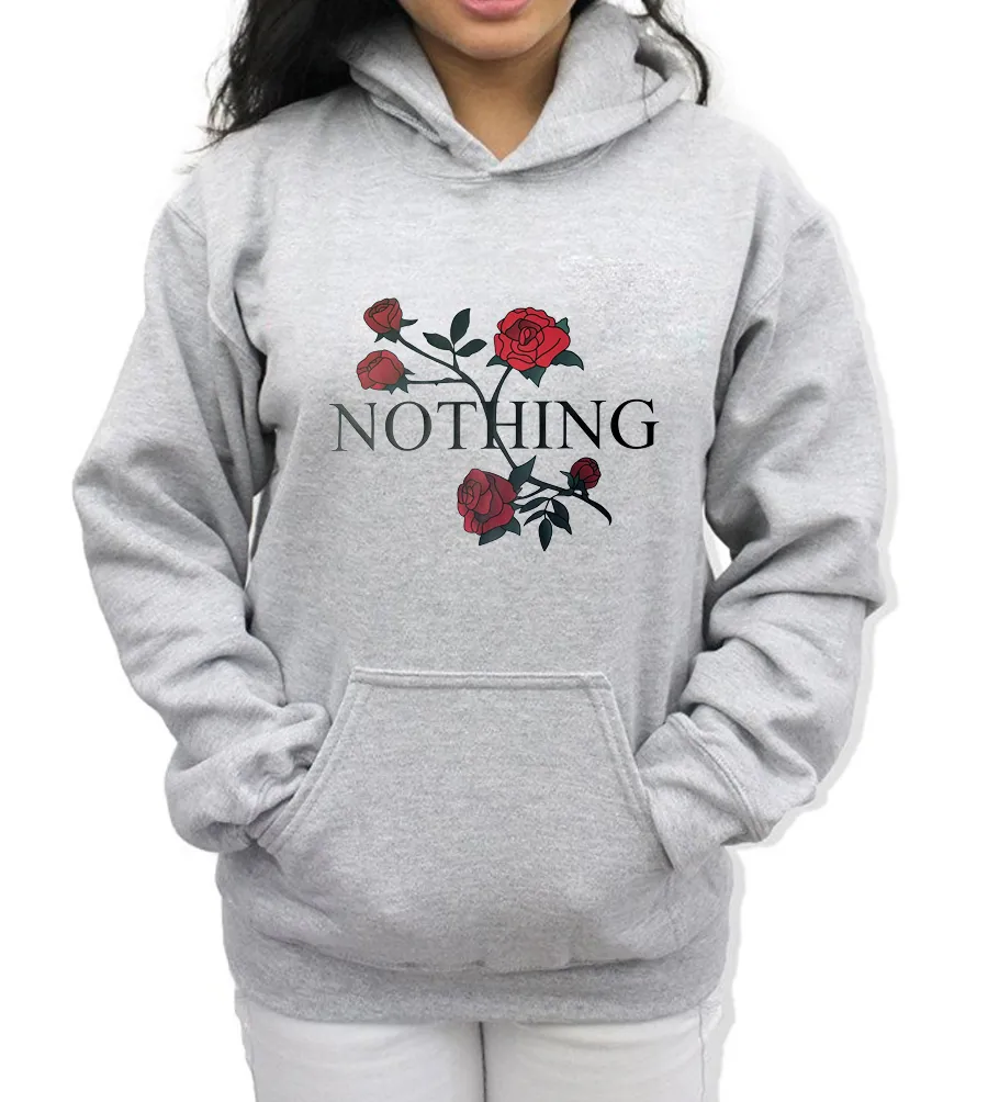 Damen Hoodies Sweatshirts NOTHING Bedruckte Rose Blumenstickerei Langarm Weiß Grau Größe S M L XL Kapuzenjacke Mantel Femmes