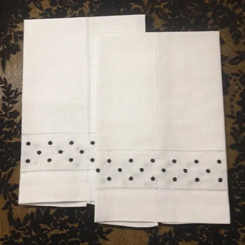 Home Textiles Towel 14x22"White Linen Hand Towel with Embroidered Black Dots Guest Towel For Occasions
