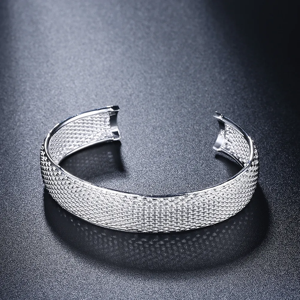 S249 Factory Price 925 sterling silver mesh bangles & ring & stud earrings Fashion Jewelry Set wedding gift 