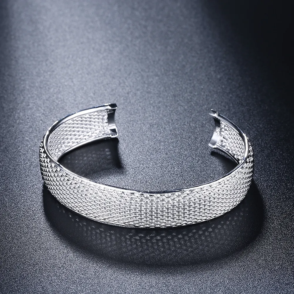 S249 fabrikspris 925 sterling silver mesh bangles ring stud örhängen mode smycken set bröllopsgåva gratis frakt