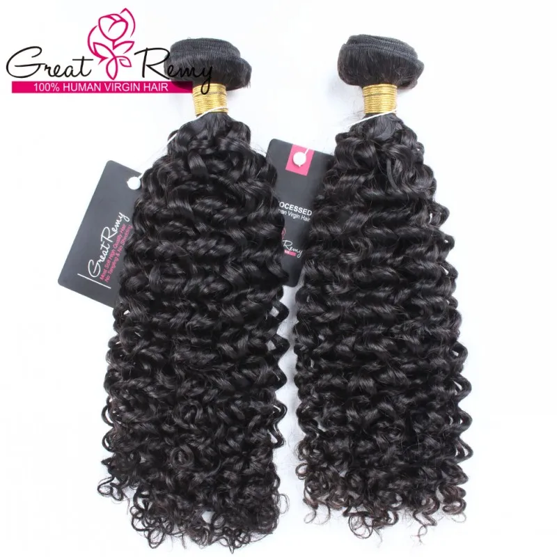 Greatemy® Full cutical Curly Hair Weave Obehandlat Peruvian Virgin Human Hair Weft Deep Curly / Naturlig svart hårförlängning