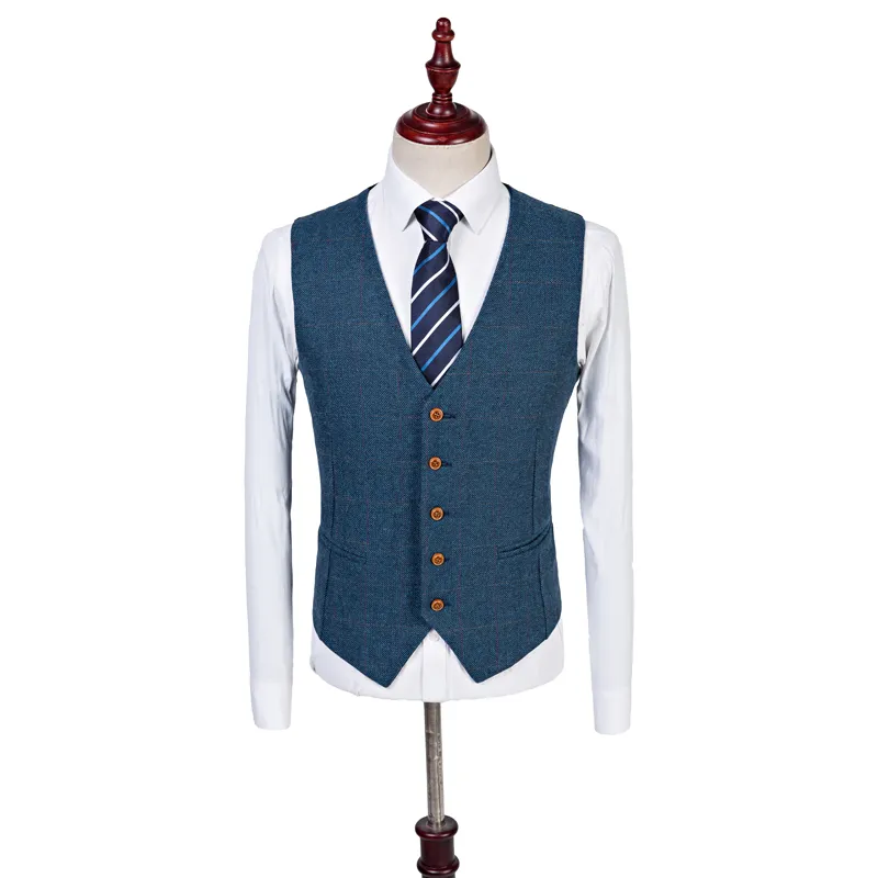 Dernier manteau pantalon conception laine bleu chevrons rétro gentleman Style hommes costumes de mariage sur mesure Blazer marié costumes pour hommes