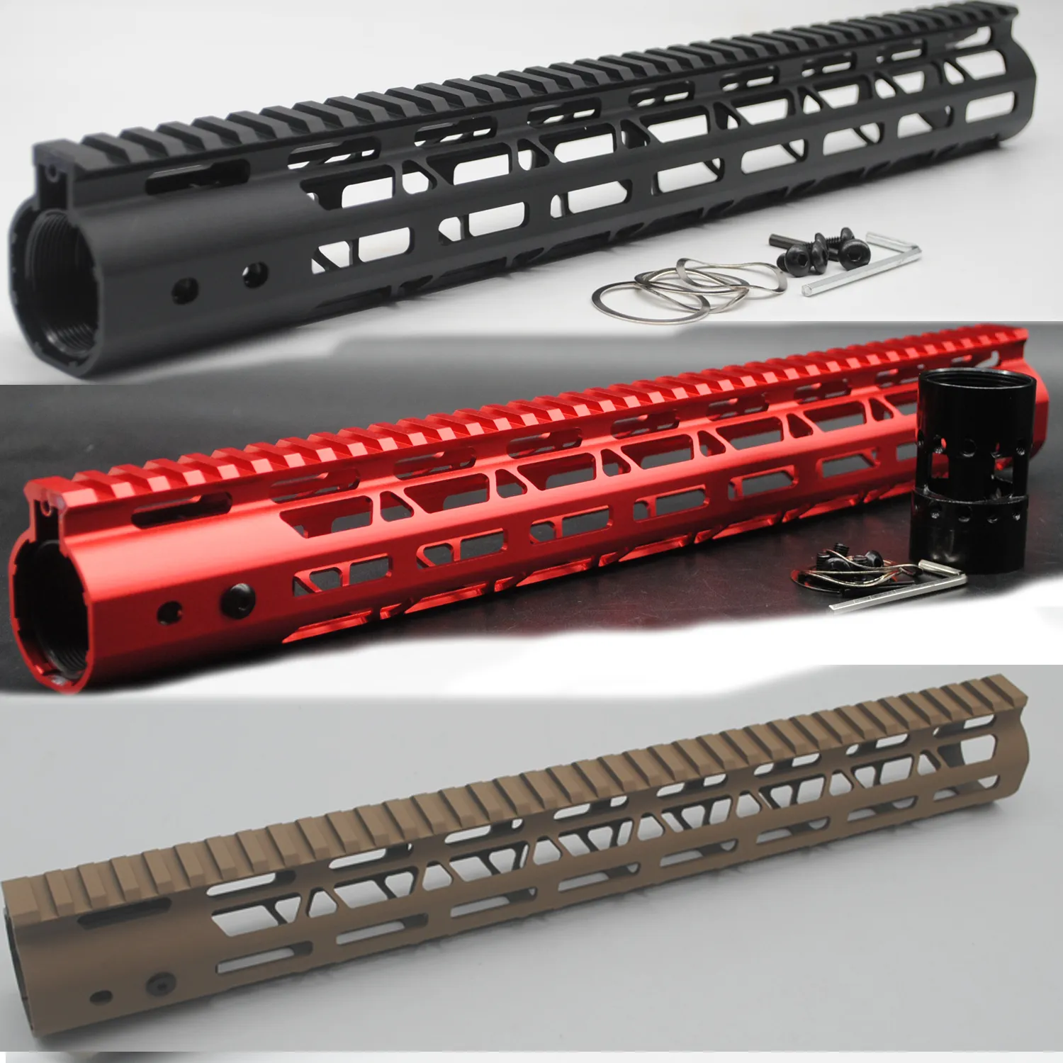 Rail de garde-main m-lok de 15 pouces de longueur, nouveau système de montage à flotteur gratuit, couleur noir/rouge/Tan adapté au fusil .223/5.56
