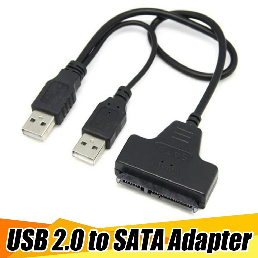 أحدث وصول USB 2.0 إلى SATA 7 + 15 دبوس 22 دبوس محول كابل لمدة 2.5 بوصة محرك الأقراص الصلبة HDD مع كابل الطاقة USB، 2018