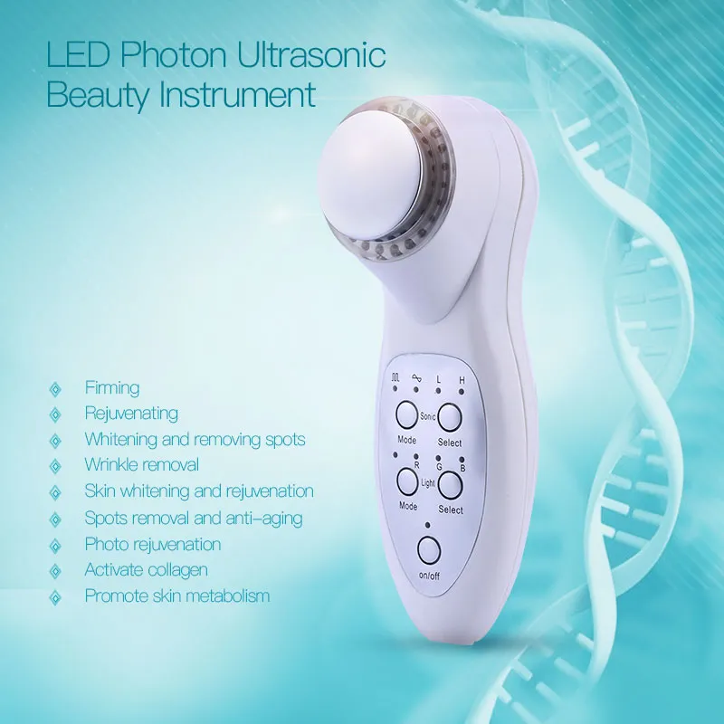 Ultrasound Ultrasonic LED Photon Anti-aging Wrinkle Skin Care Therapy Facial Massager Device Portable Home Use Instruments