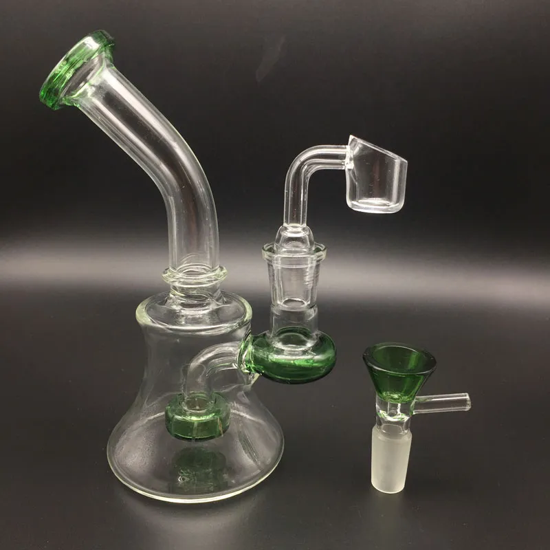 mini Glass Bongs With Free 4mm Quartz Banger Nail and Glass Bowls 6 inch Female 14mm Joint Beaker bong Oil Rigs