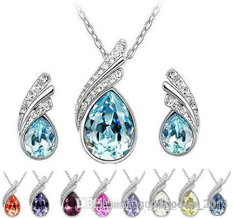 Hoogwaardige Oostenrijkse kristallen sieraden set met strass ketting en oorbellen mode vrouwen kristallen sieraden set z061