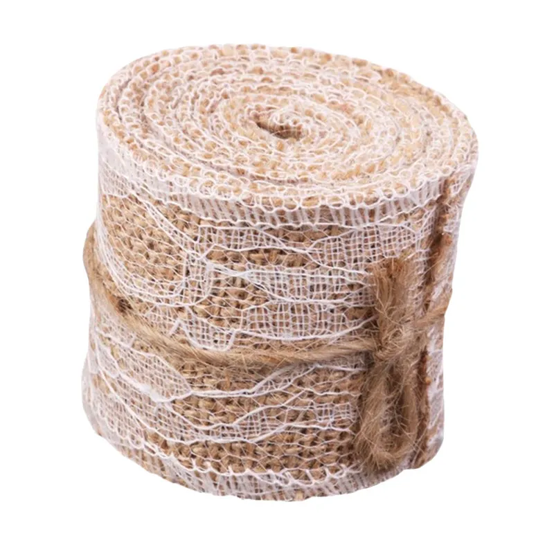 Al por mayor- Decoración de Navidad ventas calientes Hessian Burlap Craft Ribbon White Lace para Vintage Wedding Home Decor 2M