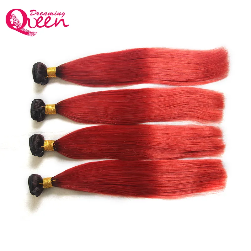 T1B Red Color Ombre Brasilianer Straight Human Hair Extension Brazilian Ombre Jungfrau Humanes Haar 3 Stcs Ombre Haarweber Verlängerung