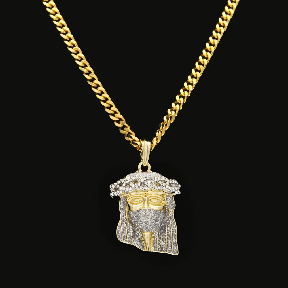 Nowy architekt Hip Hop Men's 18 -Cal Gold Mask Jesus Charm Wiselant Religijna katolicka Jezus twarz kawałek wisiorka biżuteria187r