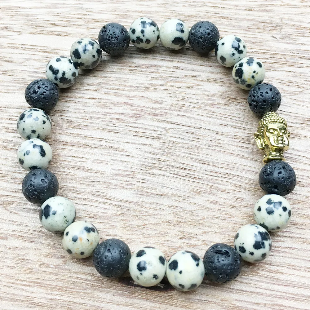 SN1025 Althentic Mala Bracelet仏教ジュエリーヒーリング自然石パワービーズスピリチュアルエネルギーブレスレット溶岩スペックルジャスパーブレスレット