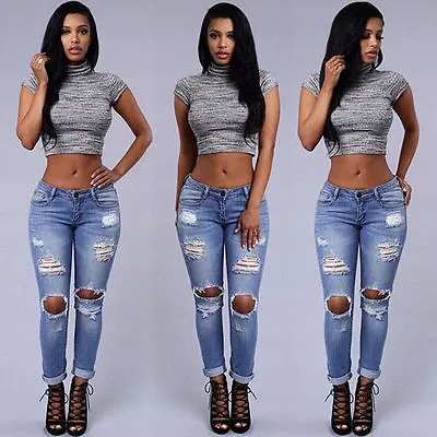 Wholesale 2016 Fashion Women Ladies Wide Leg Jeans Women Ripped