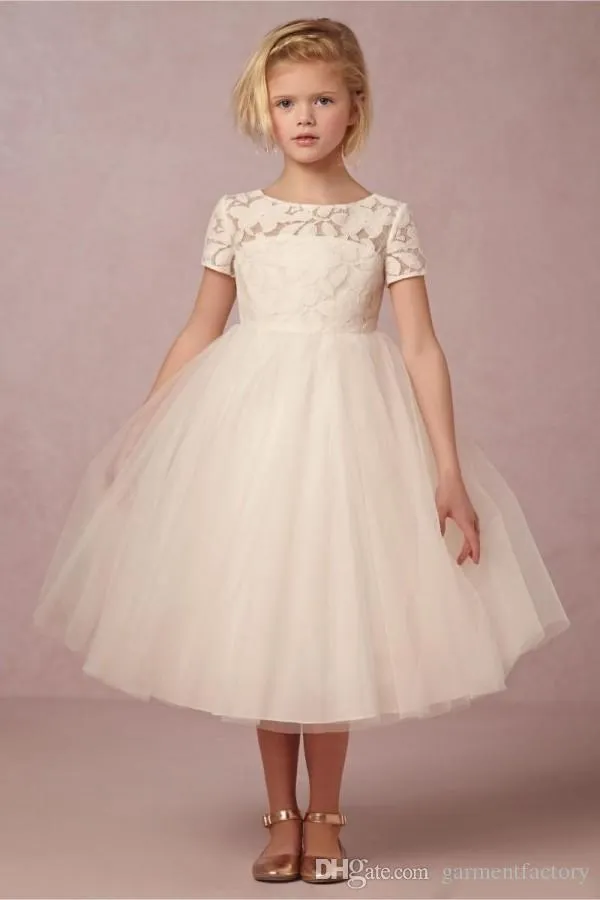 Ivory Flower Girls Dresses 2017 New Jewel Neckline Sweethear Keyhole