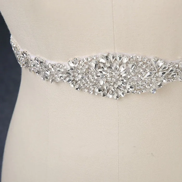 2018 Stunning Rhinestone Bridal Sash Wedding Belt Real Image Cheap White Ivory Satin Wedding Dress Belt Custom Made EN121529795041