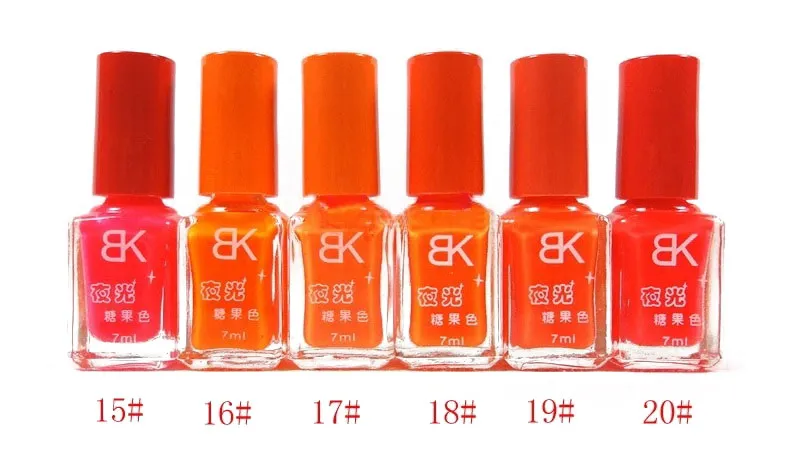 Heet verkoop 20 snoep kleur fluorescerende neon lichtgevende gel nagellak voor gloed in donker nagel vernis manicure email voor barfeest za1668