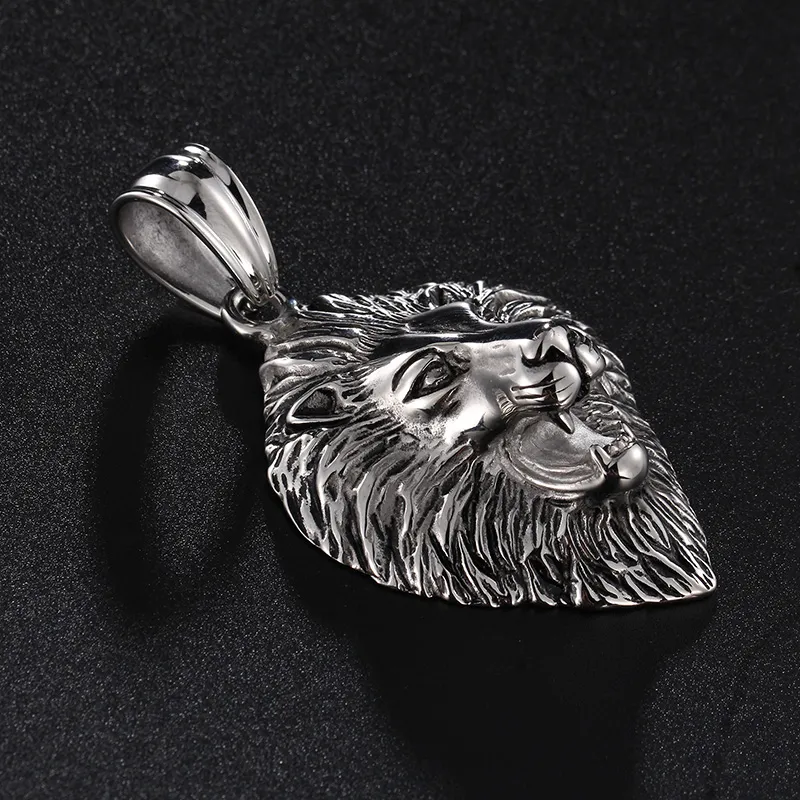 High Quality Large 70mm*41mm Vintage Stainless steel Biker Huge Lion Head pendant Mens gothic Necklace With Free chain