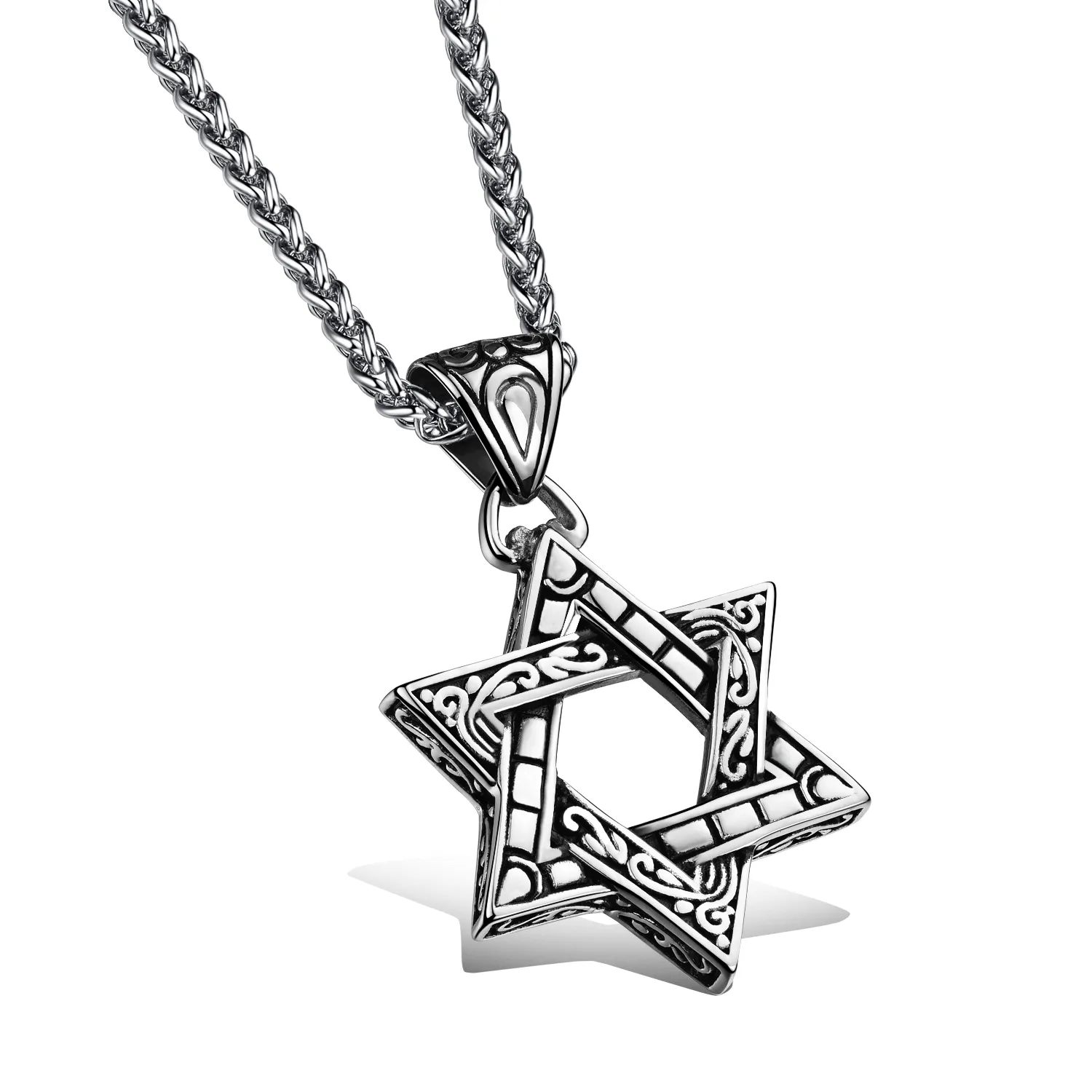 Hotsale bijoux cadeau de charme hommes motard 316L acier inoxydable juif étoile de David pendentif à breloques avec chaîne collier gratuit