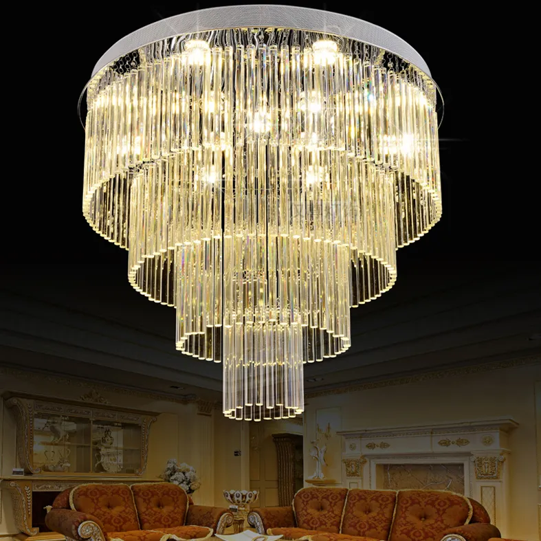 Lustres en cristal américains K9 LED lustre moderne luminaire multi cercles maison éclairage intérieur hall d'hôtel hall salon cristal goutte lumière