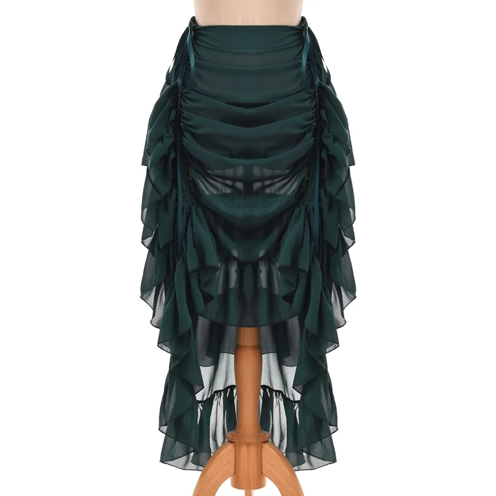 Retro Women Ruffled Cosplay Chiffon kjol vintage viktoriansk steampunk gotisk kostym S/m/L/XL 