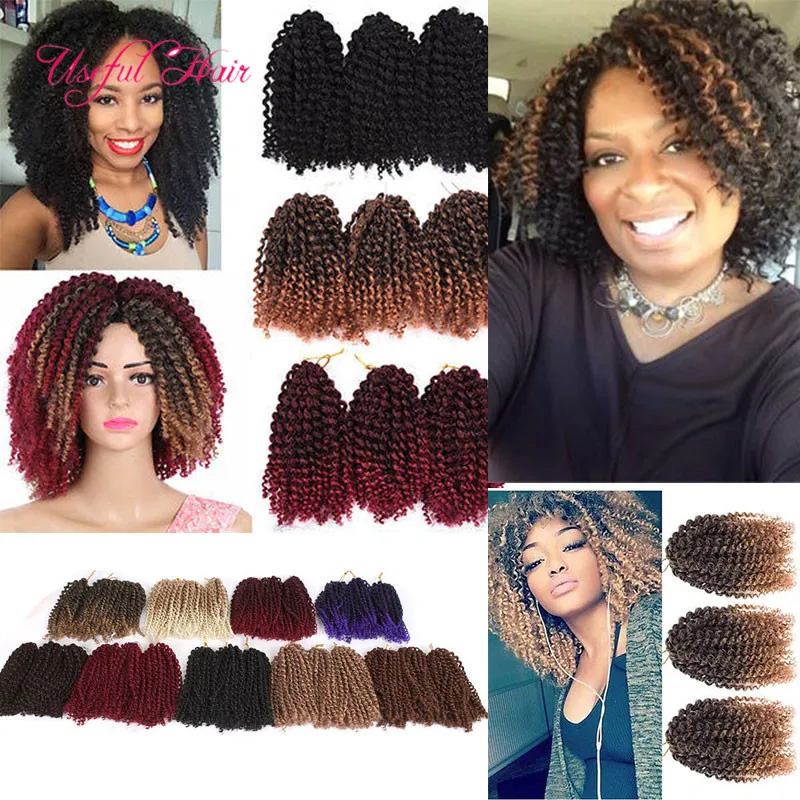 Hot SellCurly Crochet Hair 8 '' Freetress Marlybob Afro Kinky Curly Crochet Braids Hårförlängningar 12 färger Syntetiska flätande hår