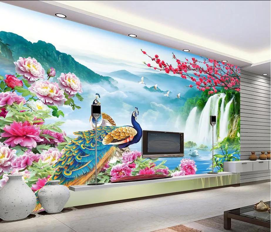 Wonderland Peacock Landscape Scenery TV Bakgrund Vägg Mural 3D Wallpaper 3D Väggpapper för TV -backdrop9385614