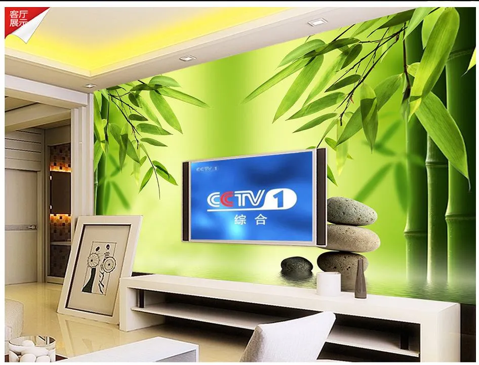 Foto qualquer tamanho Bambu pedra verde mural 3d papel de parede 3d papéis de parede para tv pano de fundo